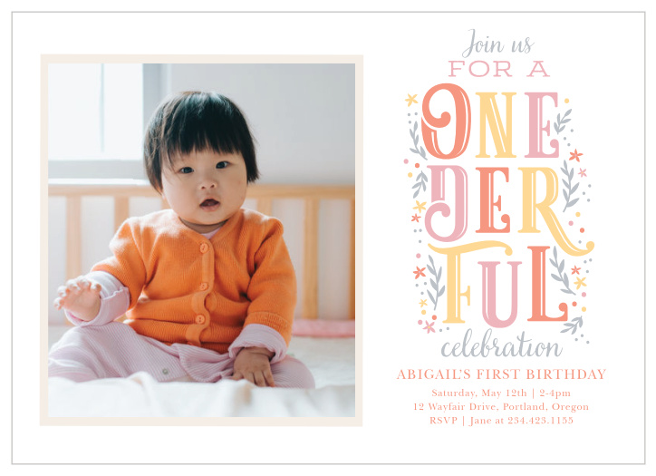 Celebrate a truly Onederful year, by personalizing our Pastel Sorbet First Birthday Invitations!