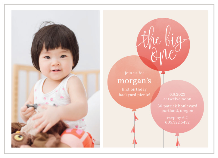 Our Three Balloons First Birthday Invitations are the perfect way to surround your little one with friends and family for the big day!