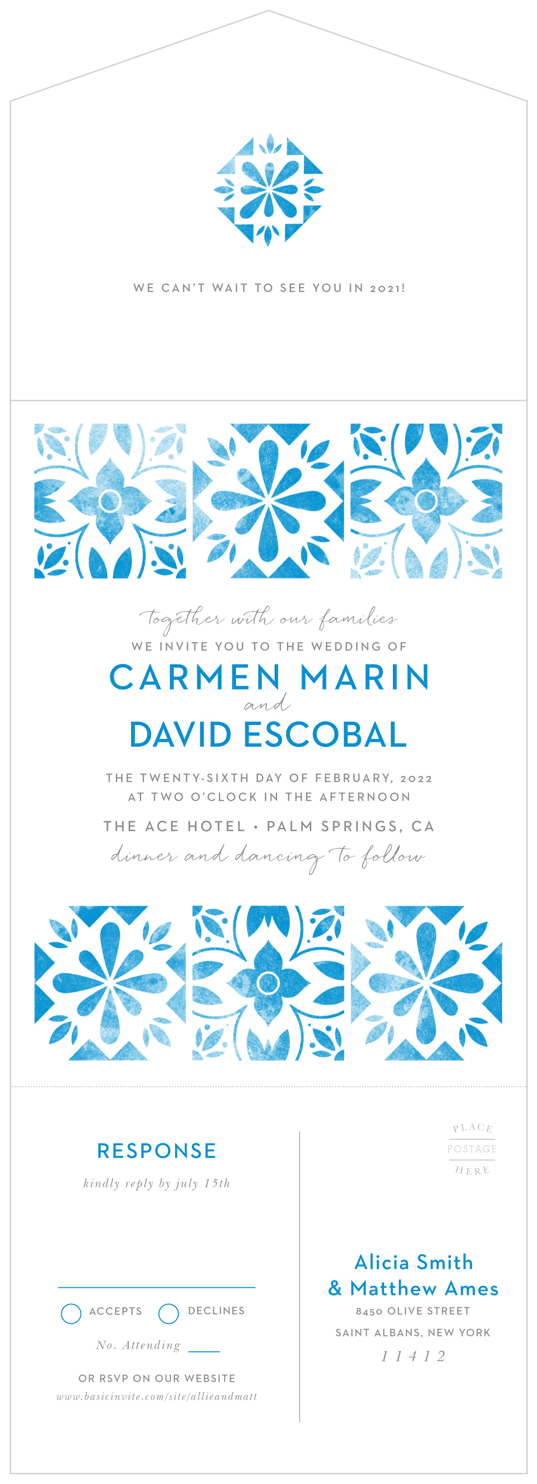 Mexican Tile Seal & Send Wedding Invitations by Basic Invite