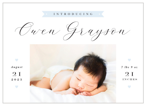 Introduce your new bundle of joy to friends and family with our Precious Hearts Birth Announcements. 