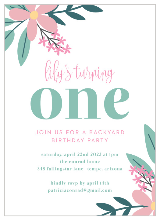 Your little one's special day is coming up, bring family and friends together to celebrate with our Blooming One First Birthday Invitations. 