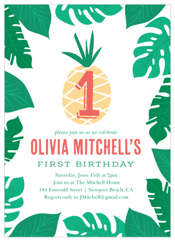 Get your guests ready for a blast with our Aloha Pineapple First Birthday Invitations. 