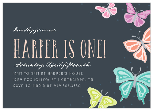 Get your guests ready for a blast with our Butterfly Garden First Birthday Invitations.