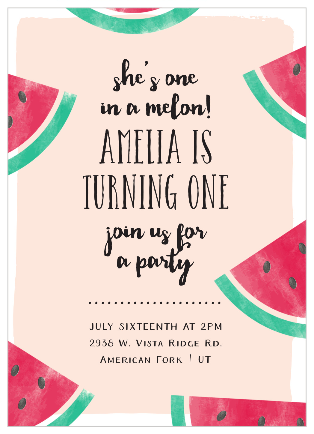 Watermelon Slice First Birthday Invitations by Basic Invite