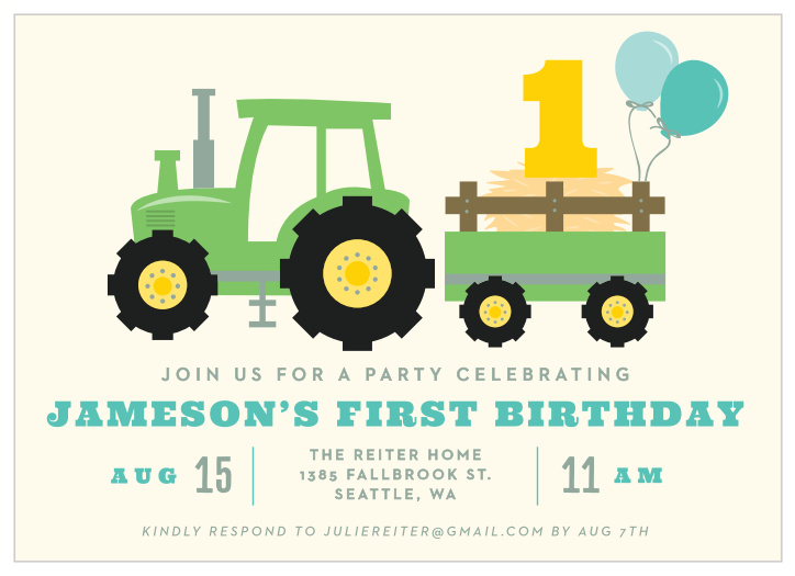 Tractor Children S Birthday Invitations Match Your Color Style Free