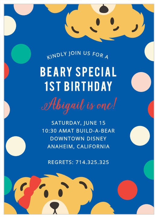 Your little one's special day is coming up, bring close friends and family together to celebrate with our Teddy Bear First Birthday Invitations.