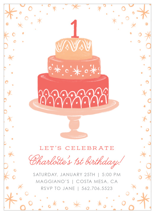 Our Tiered Cake First Birthday Invitations gather close family and friends together to celebrate your little one's upcoming special day!