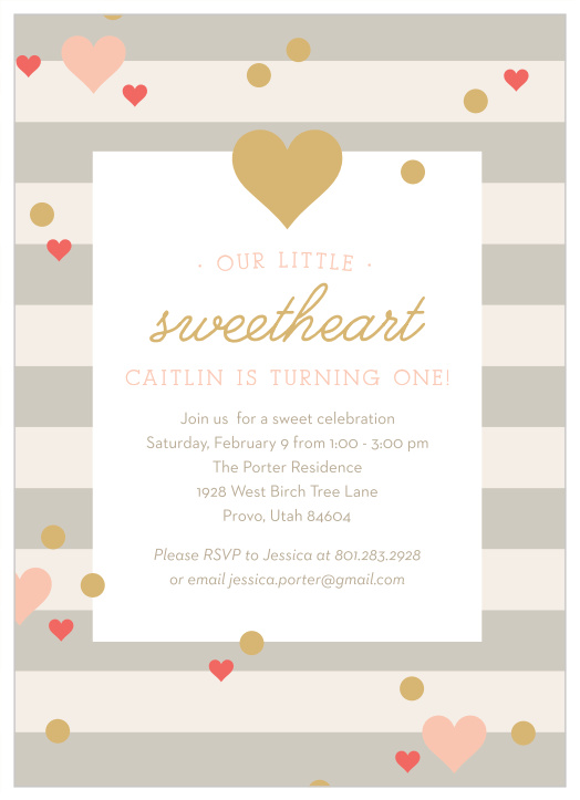 A special day is coming up for your little one, bring close friends and family together to celebrate when you send out our Sweetheart Birthday First Birthday Invitations.