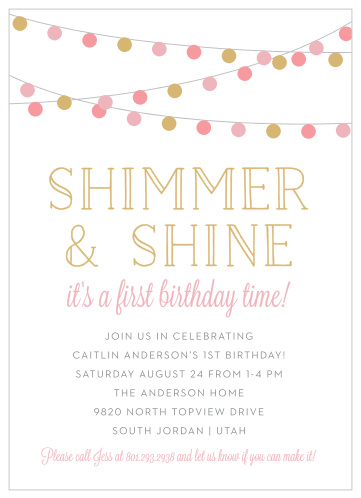 Your little one's special day is coming up, let family and friends know it's party time with our Shimmer & Shine First Birthday Invitations.