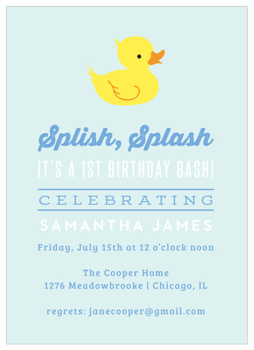 Your little one's special day is coming up soon, bring close friends and family together to celebrate when you send out our Rubber Duckie First Birthday Invitations.