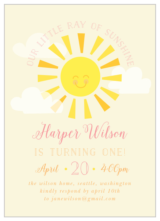 Bring close family and friends together to celebrate your little one's special day with our Ray of Sunshine First Birthday Invitations.