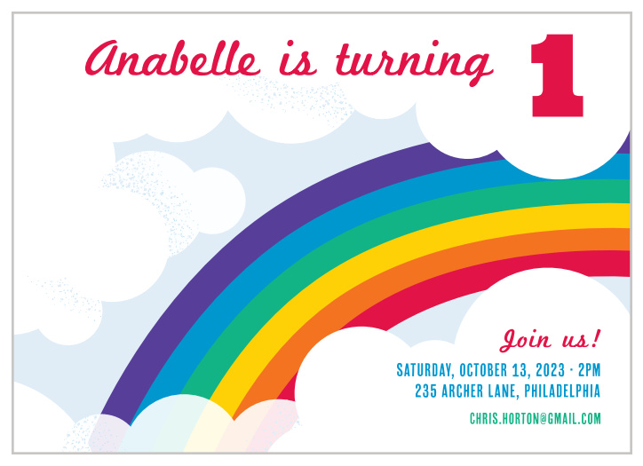 Bring color to your Party Invitation with the Radiant Rainbow First Birthday Party Invitations!