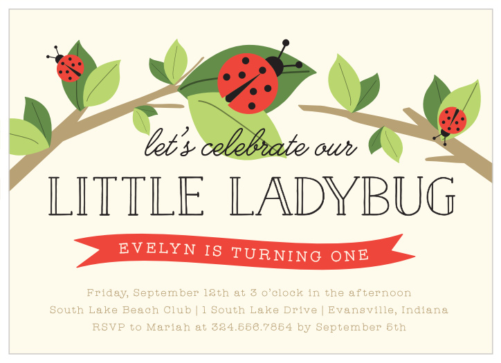 Your little one's special day is coming up soon, gather friends and family to celebrate when you send out our Little Ladybug First Birthday Invitations.