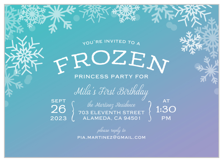 Invite friends to a princess party with an icy twist using the Ice Princess First Birthday Party Invitations.