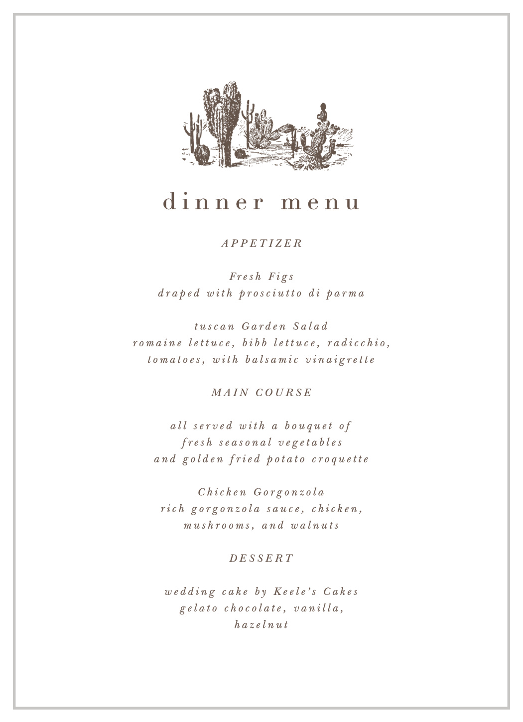 Desert Chic Wedding Menus by Basic Invite