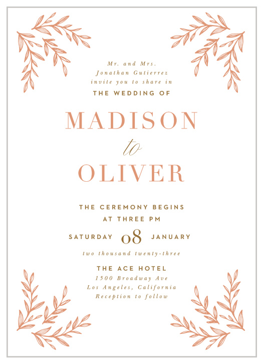 Gather close friends and family together to celebrate your marriage when you send out our Ornate Corners Wedding Invitations.