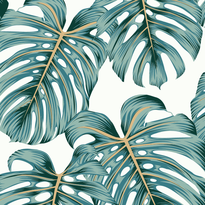 Peel-and-Stick Removable Wallpaper Palm Fronds White On Navy Blue Tropical