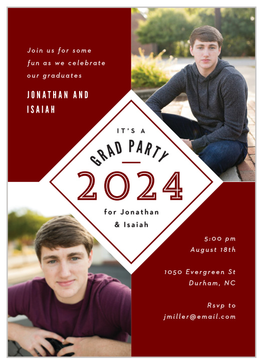 You've worked hard for this, so make your graduation celebration a memorable one with our Twin Portraits Graduation Invitations.