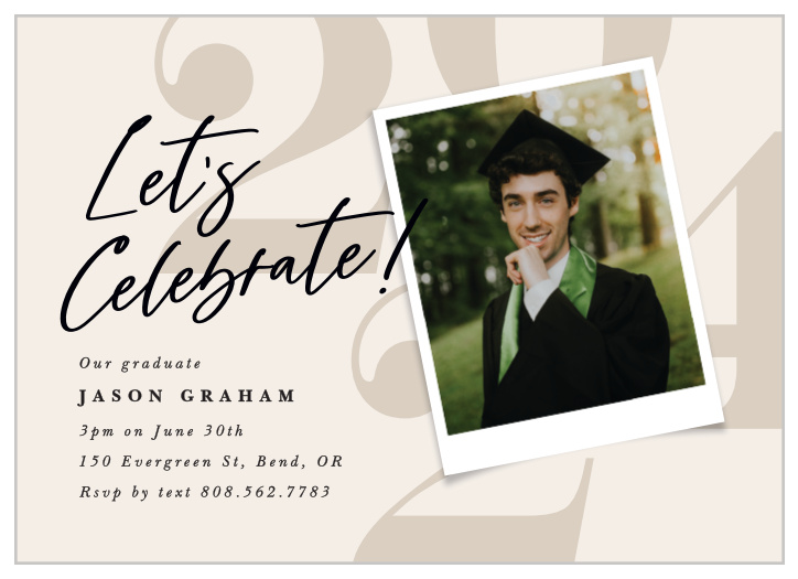 Kickoff your graduation celebrations by sending our Classic Polaroid Graduation Invitations to your loved ones!