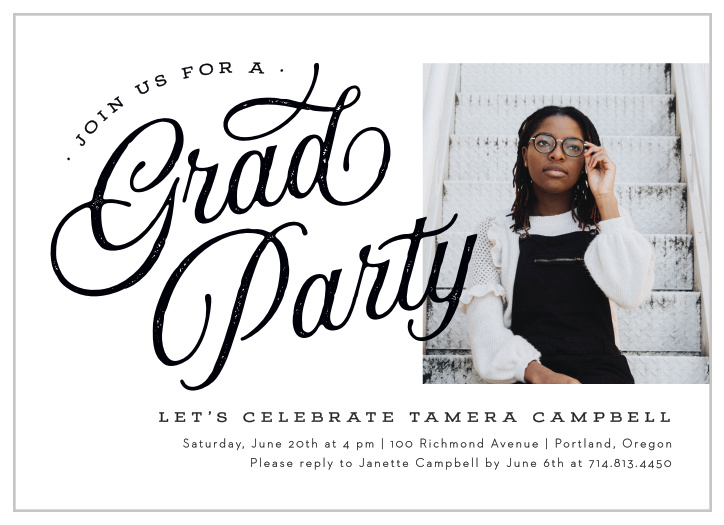 Kickstart your graduation celebrations with our Vintage Script Graduation Invitations!