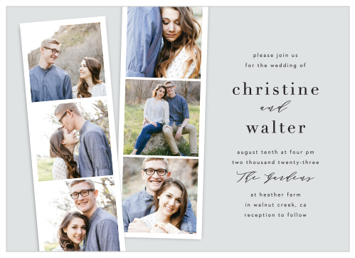 Request the presence of family and friends to your upcoming ceremony with the minimalist look of our Cascading Photo Landscape Wedding Invitations.