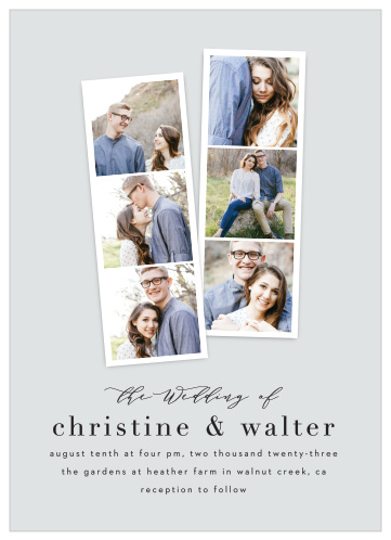 Request the presence of family and friends to your upcoming ceremony with the minimalist look of our Cascading Photo Portrait Wedding Invitations.