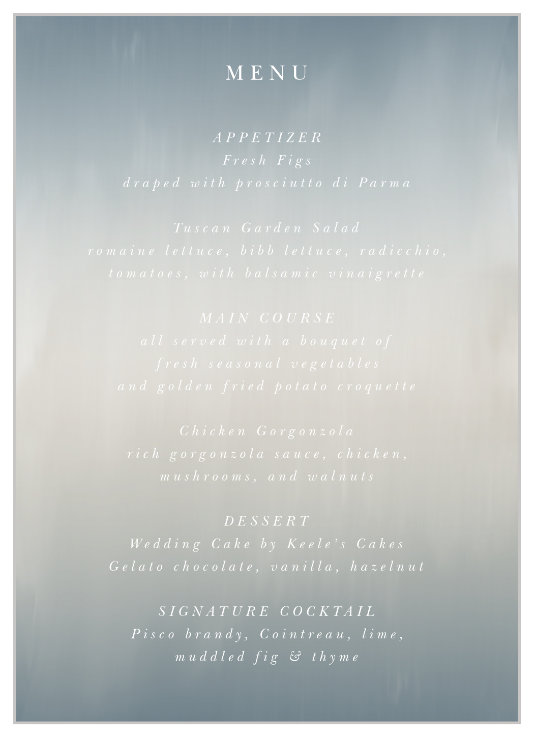 Soft Mist Wedding Menus by Basic Invite