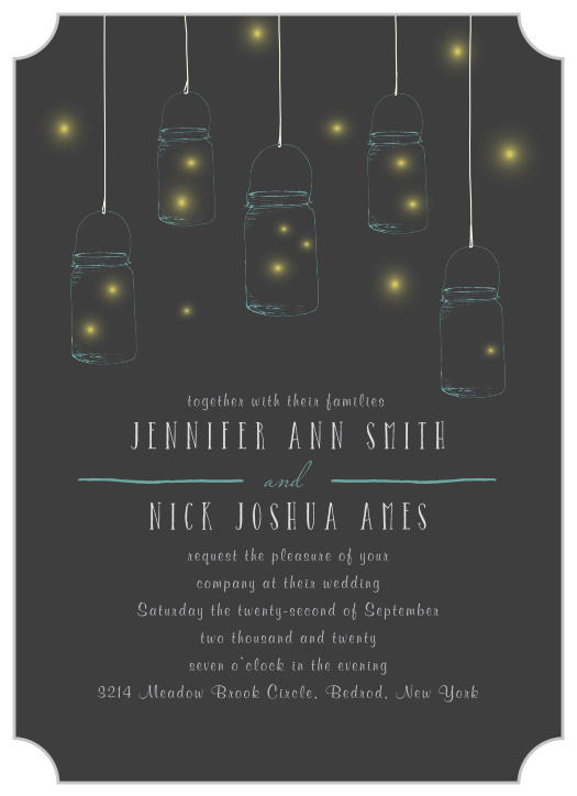 The Mason Jars And Fireflies wedding announcement is perfect for your outdoor rustic wedding theme.