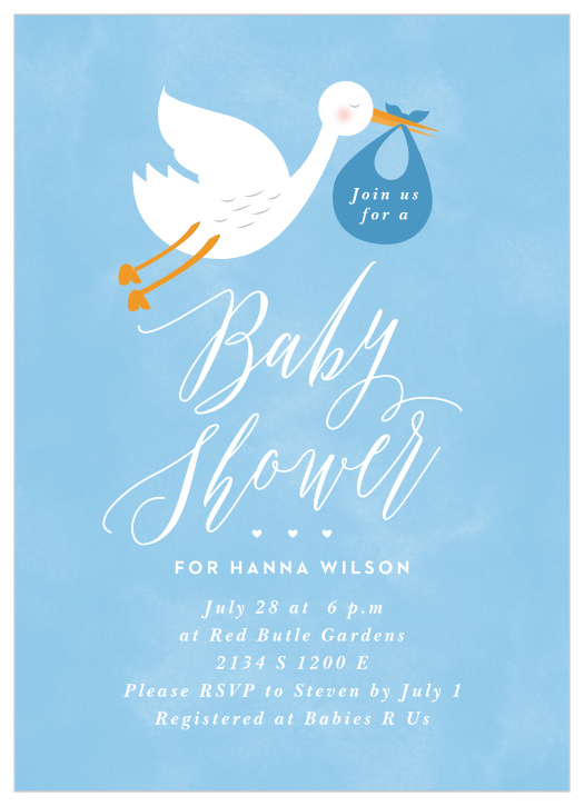 Surround yourself with close friends and family to celebrate your bundle of joy on the way with our Playful Stork Baby Shower Invitations. 