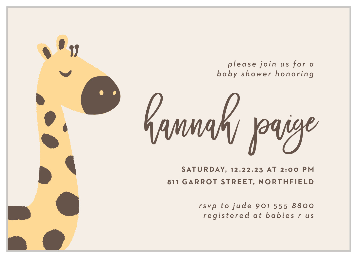 Grand Giraffe Baby Shower Invitations by Basic Invite