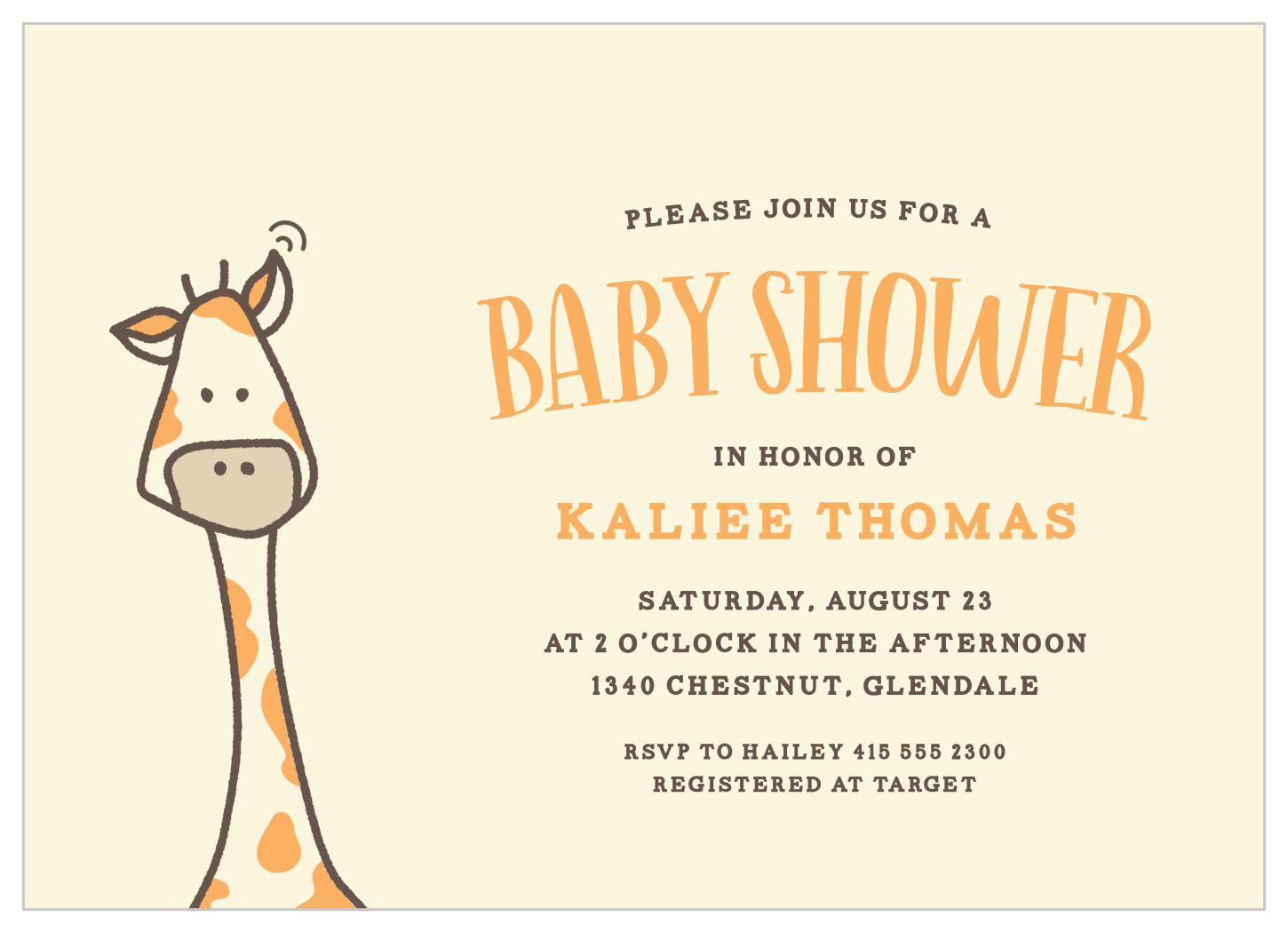Giraffe Baby Shower Invitation