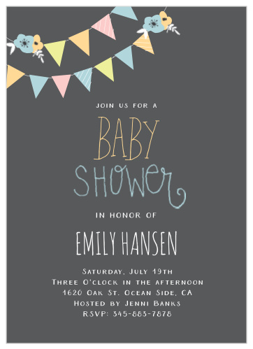 Banners, flowers, and babies! Customize the Banner Party Baby Shower Invite to match your shower theme with colors to match your shower theme. 