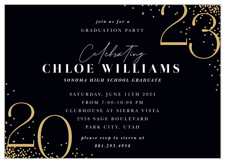 Have family and friends come over to celebrate your academic achievement when you send out our Party Confetti Graduation Invitations.