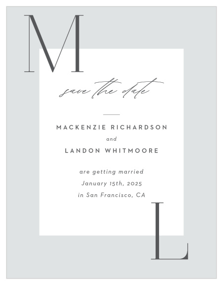 Make sure your family and friends mark their calendars for your big day with our Asymmetrical Initials Save the Date Cards.