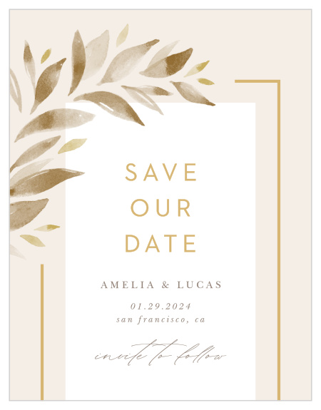 Let family and friends know of your upcoming wedding with our Soft Leaves Save the Date Cards.