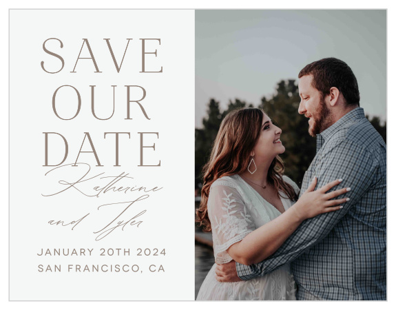 Share your biggest news with friends and family and ensure everyone marks their calendars with our Romantic Type Save the Date Cards.