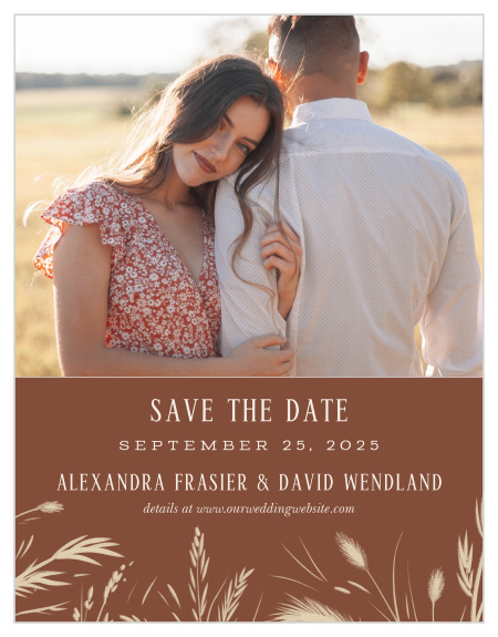 Let family and friends know that you are soon to be married when you send out our Prairie Meadow Save the Date Cards.