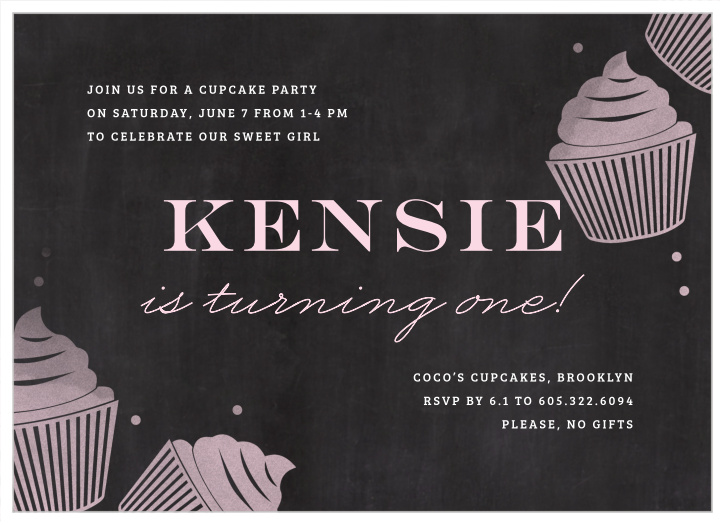 Celebrate your child's first year of life with sweets... and our Chalkboard Cupcake First Birthday Invitations!