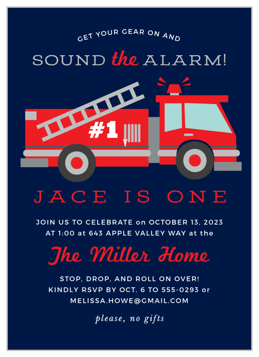 Printable digital boys toddler kids birthday party invite 1st 2nd 3rd 4th 5th 6th 7th Fireman Fire Truck birthday party invitation for kids