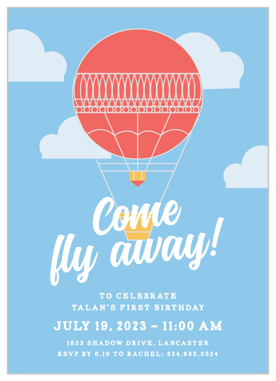 Personalised Blue Hot Air Balloon Birthday Party Invitations 10 Blue Hot Air Balloon Birthday Party Invites Childrens Birthday Party Invitations