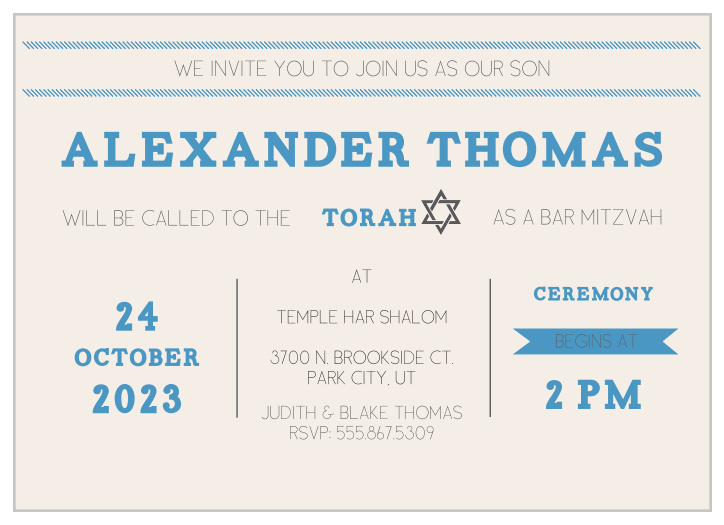 Bar Mitzvah Invitations | Match Your Colors &amp; Style Free