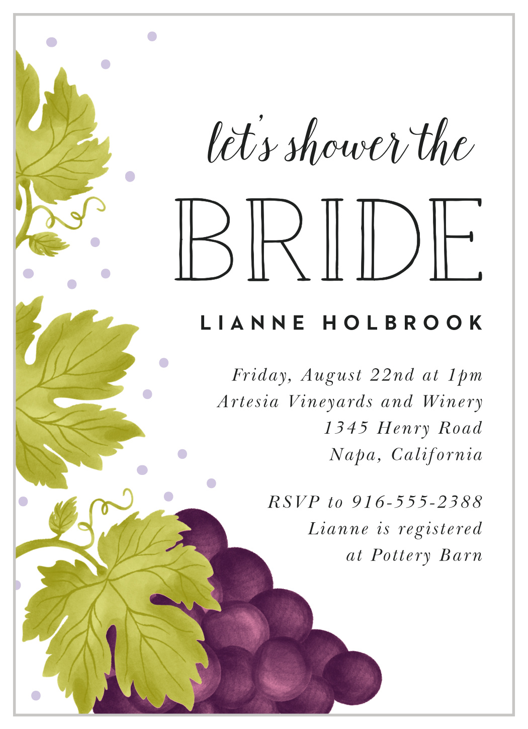 Grape Vine Bridal Shower Invitations by Basic Invite
