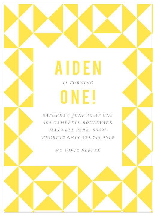 Announce your little one's big day with our Little Cupcake First Birthday Invitations. These adorable cards feature a bold, yellow pattern in the background.