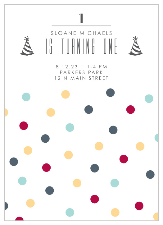 This polka dot themed invitation gives a fun and colorful way to announce your son or daughter's party. 