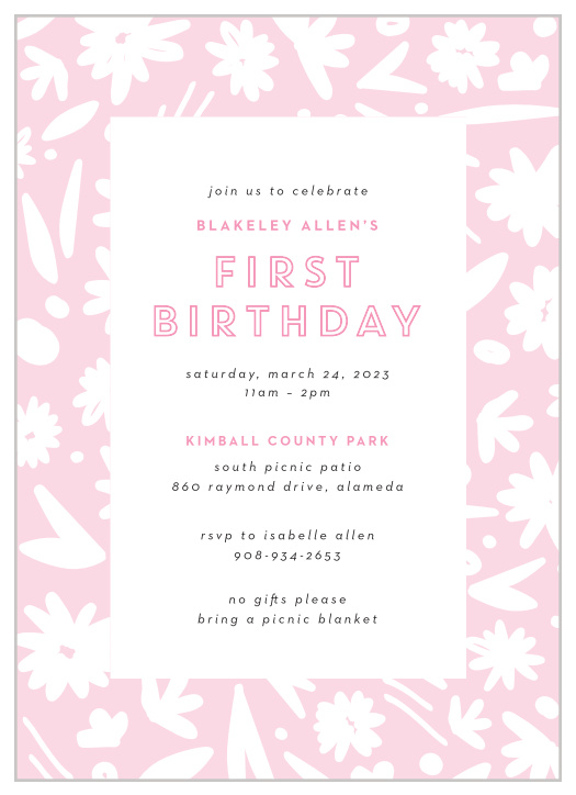 Our Subtle Flowers First Birthday Invitations bring family and friends together to celebrate your little one's special day.