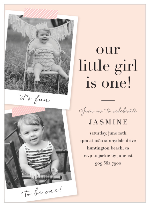 Kickstart celebrations that honor your child in the completion of their first year, with our Polaroid Pics First Birthday Invitations!