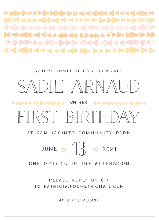 Bring your favorite people together to celebrate your little one's special day with our Geometric Triangles First Birthday Invitations.