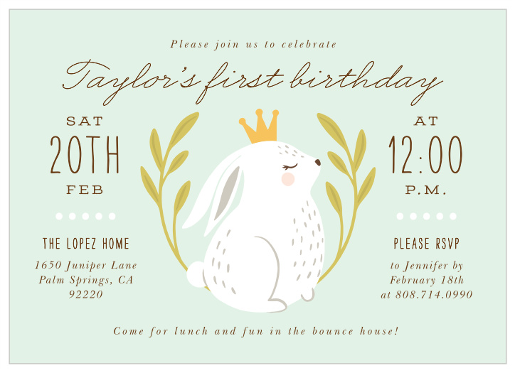 Surround your little one with your closest family and friends to celebrate their special day when you send out our Baby Bunny First Birthday Invitations.