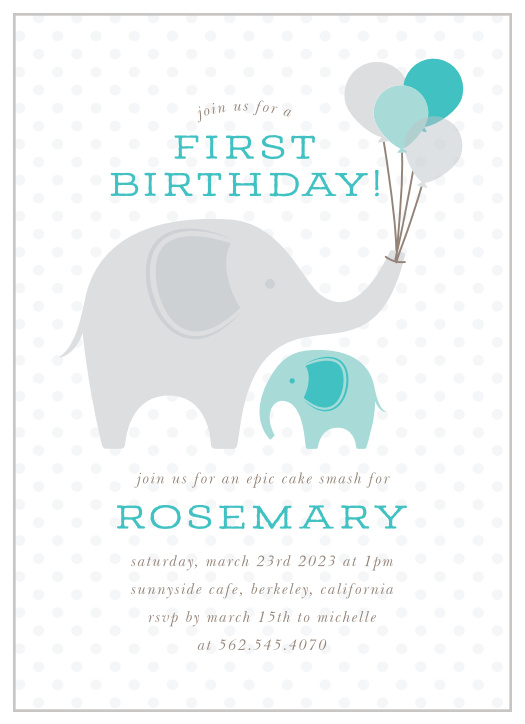 Our Elephant Safari First Birthday Invitations are just what you've been looking for to help get your guests excited to celebrate your little one's first birthday!