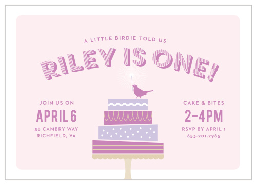 A little birdie told us that you're throwing a party for your baby's first year, and we think that our Little Birdie Cake First Birthday Invitations are the perfect fit for the event!